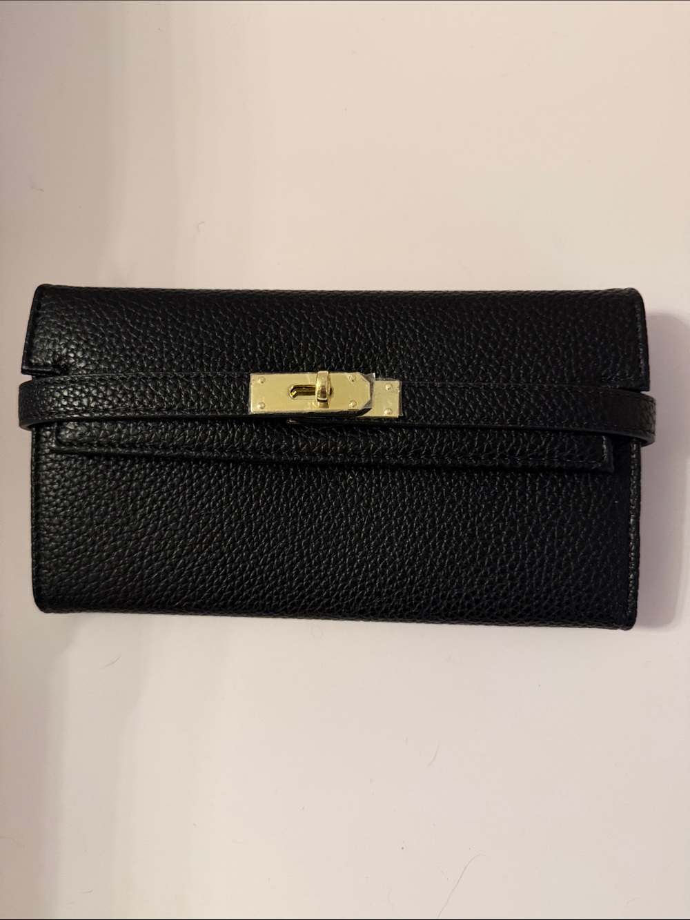 Classic Black Leather Wallet with Gold Hardware/ stickers on